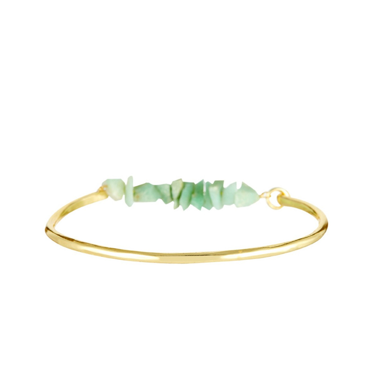 3RE925Vjgv Bracelet jonc laiton doré monté d'une chrysophase verte "Célie"
