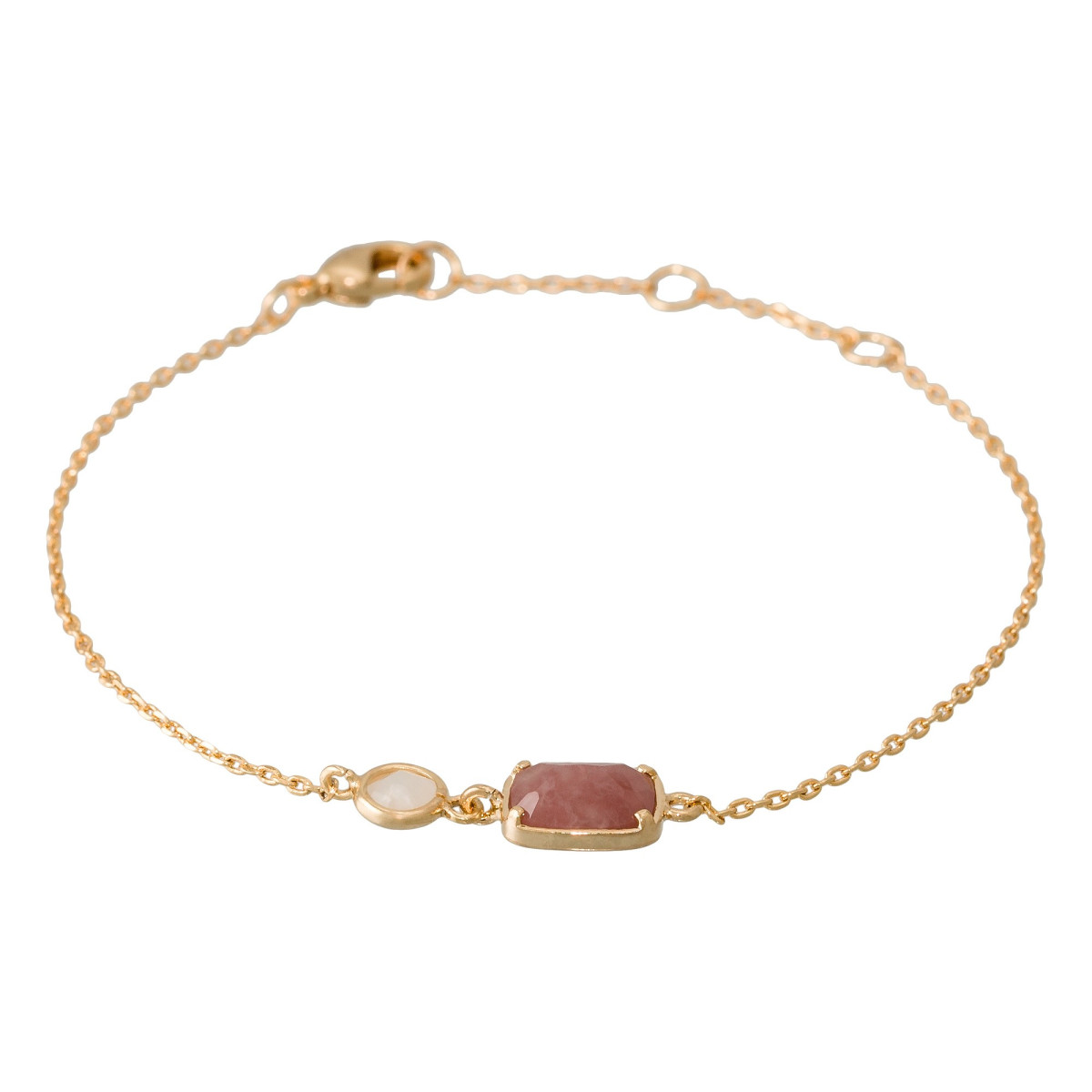 Bracelet "Éphémor" Quartz rouge et Agate grise Laiton doré