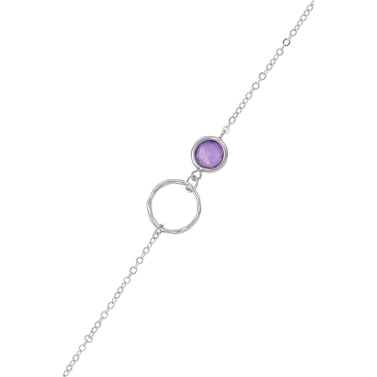Bracelet chaine laiton argenté monté d'une Améthyste violette "Oriana"
