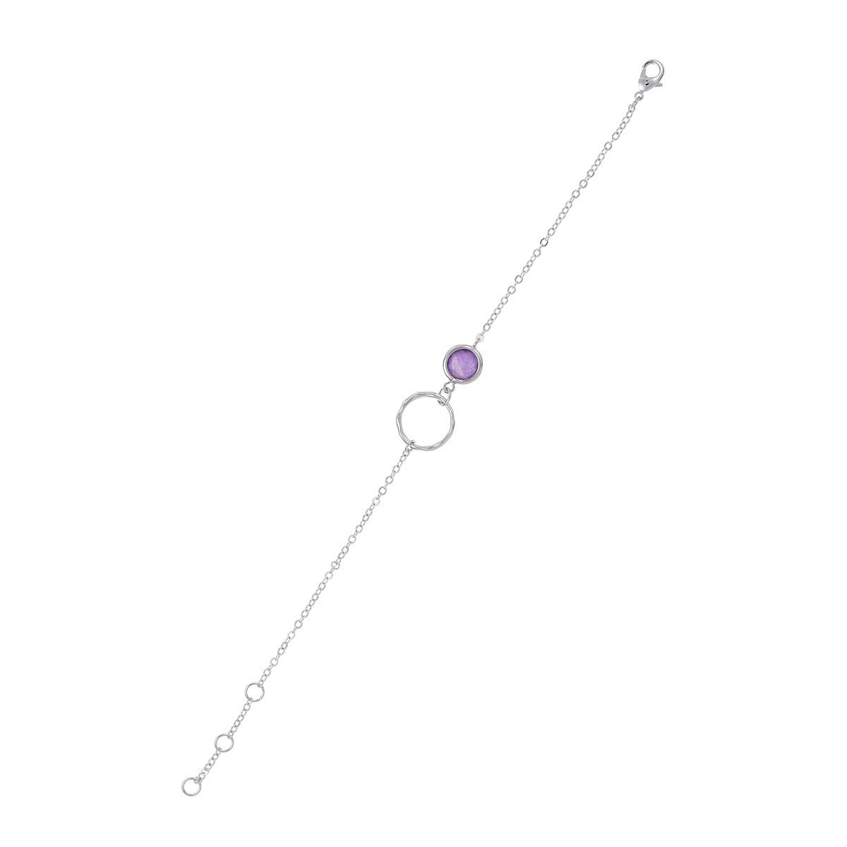 Bracelet chaine laiton argenté monté d'une Améthyste violette "Oriana"