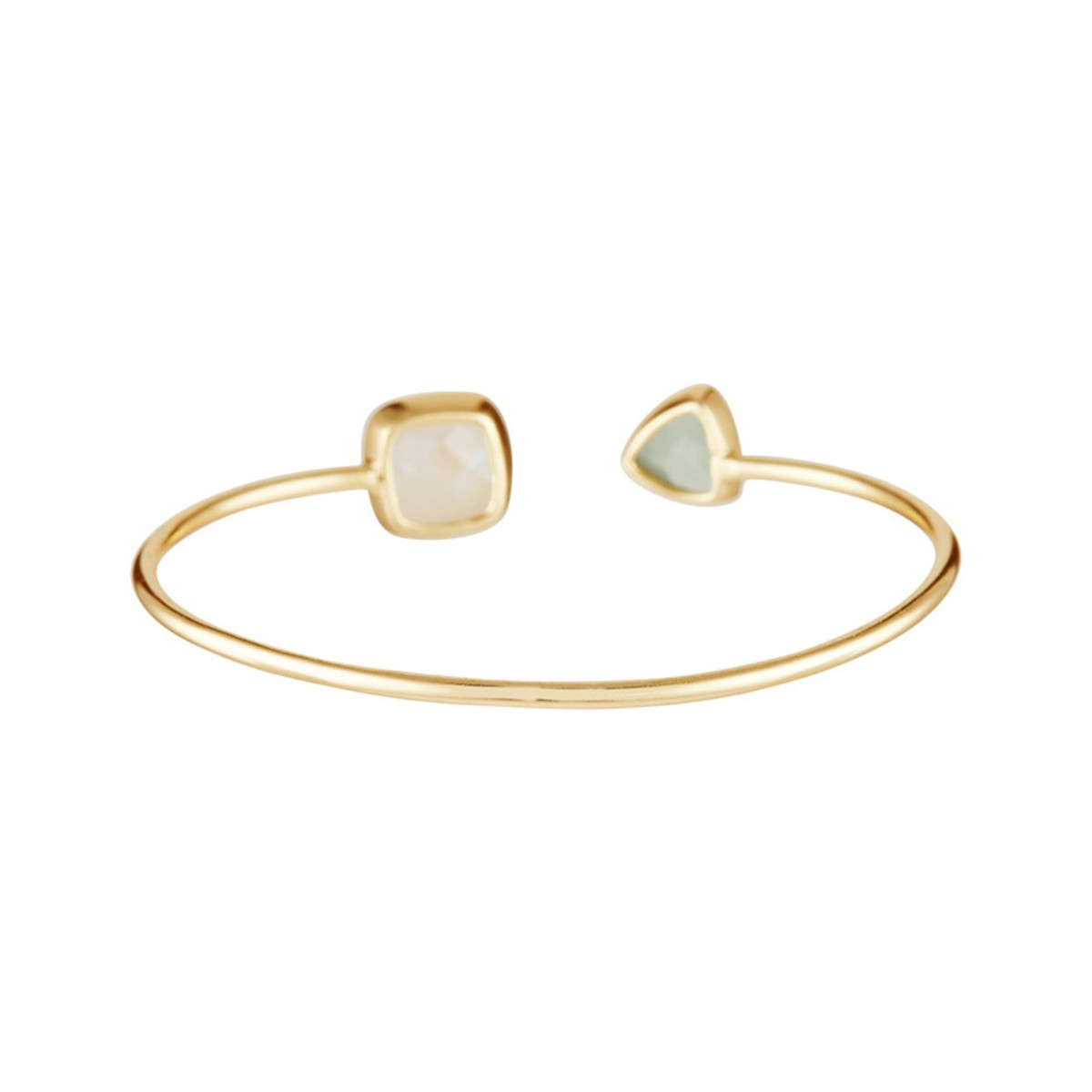3RN570BVjgv Bracelet jonc ouvert laiton doré monté d'une pierre de lune et d'une Aqua calci blanche "Talia"