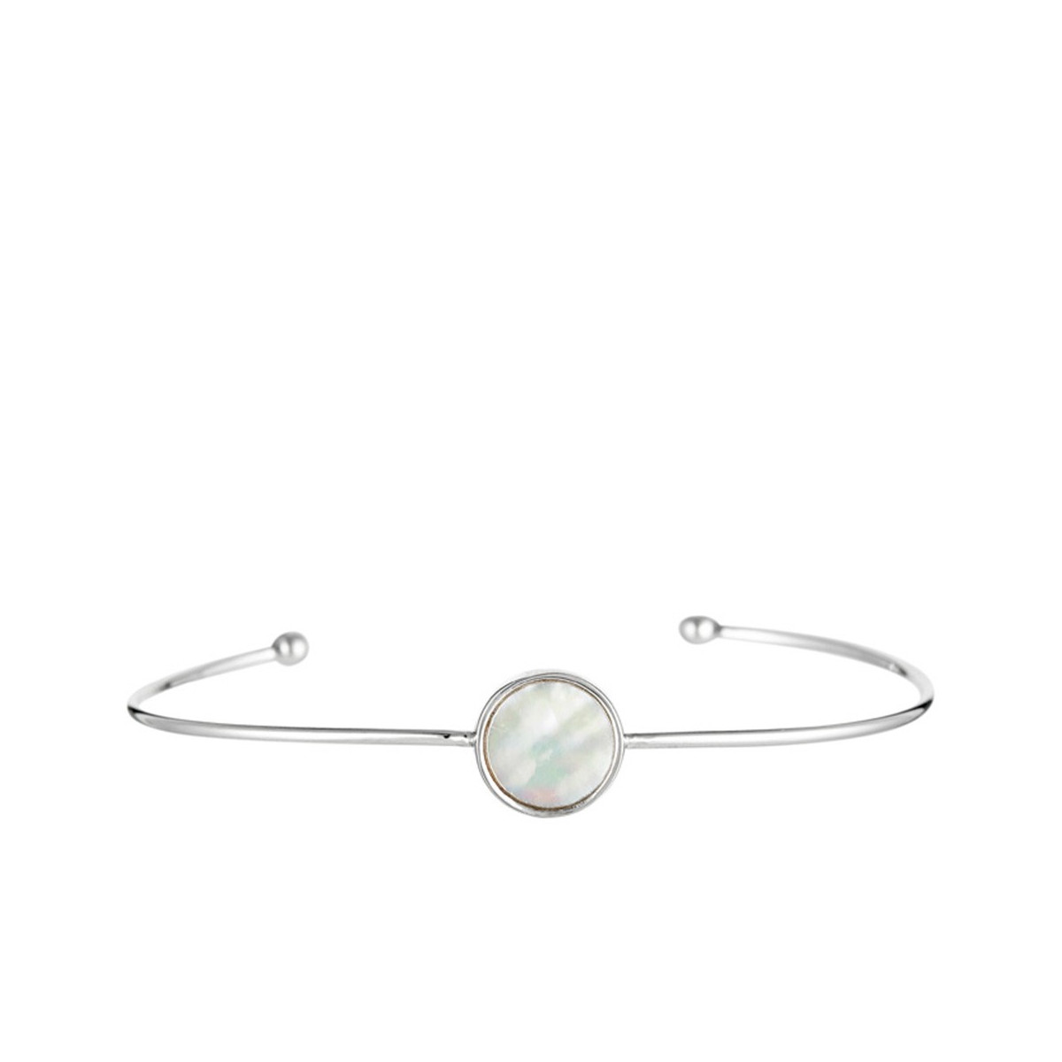Bracelet Valentine Argenté et nacre blanche Bracelet jonc ouvert laiton argenté monté d'une nacre blanche "Valentine"