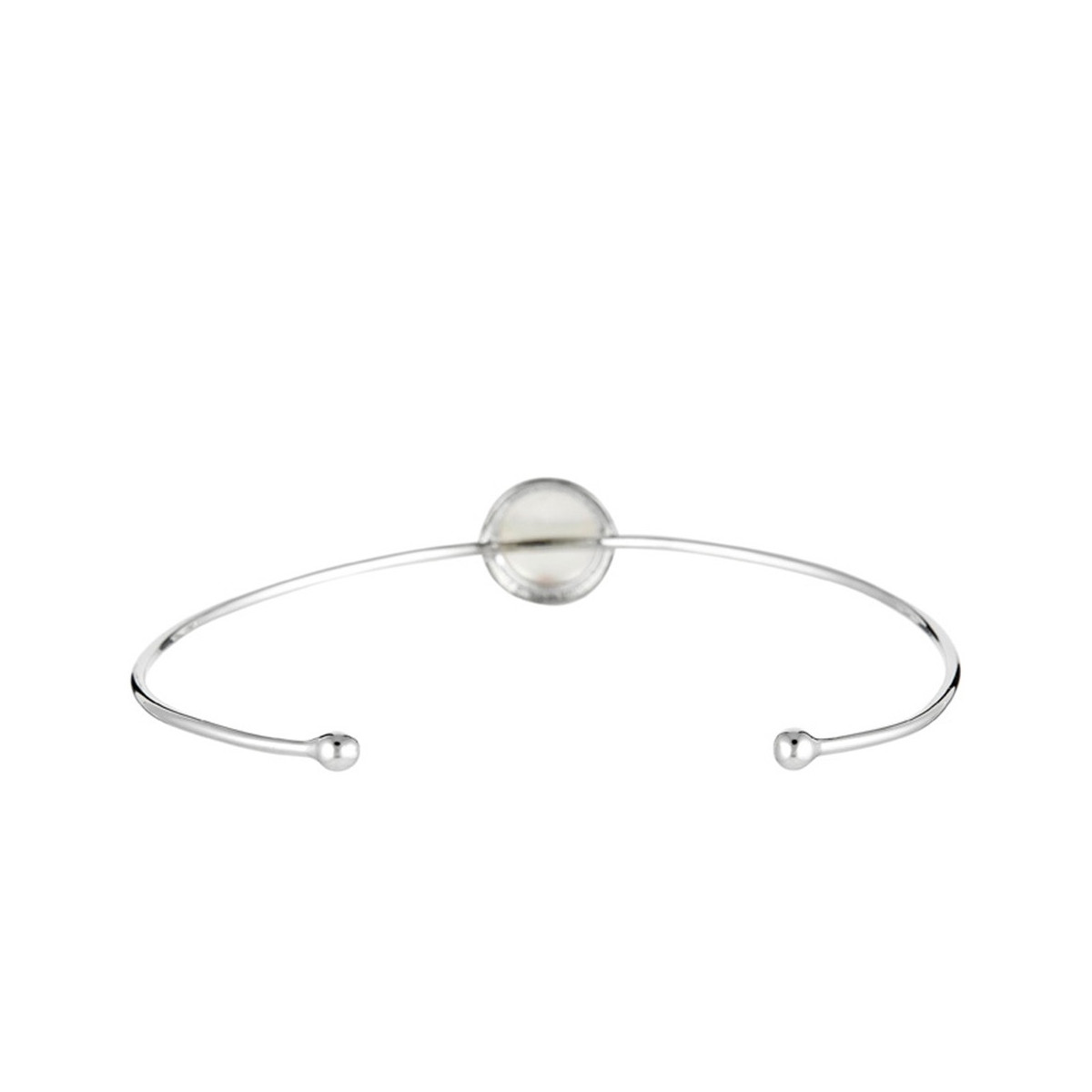 3RA919Blgv Bracelet jonc ouvert laiton argenté monté d'une nacre blanche "Valentine"