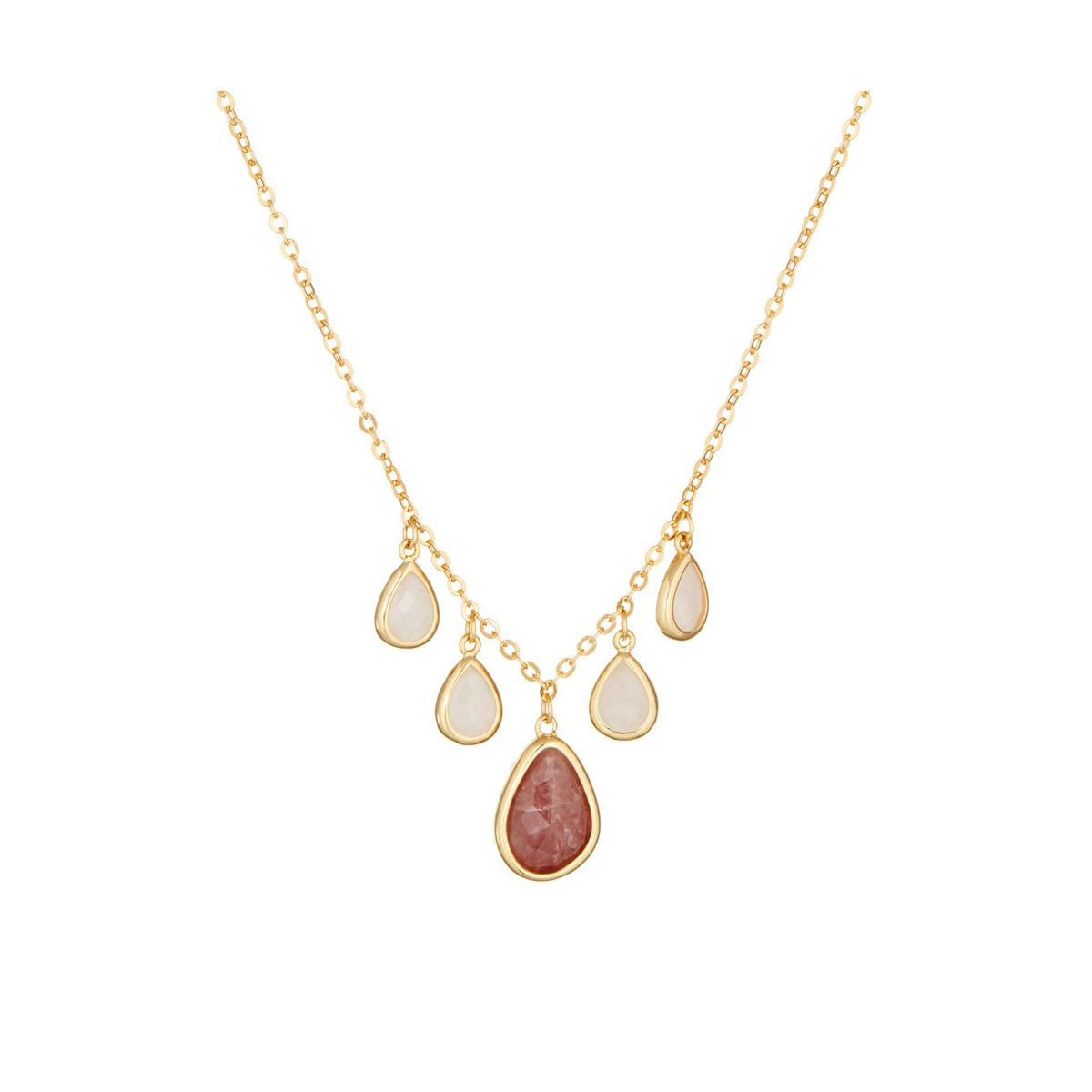 Collier Fanny doré et quartz rose et rouge Collier laiton doré monté d'un quartz rose " Fanny "