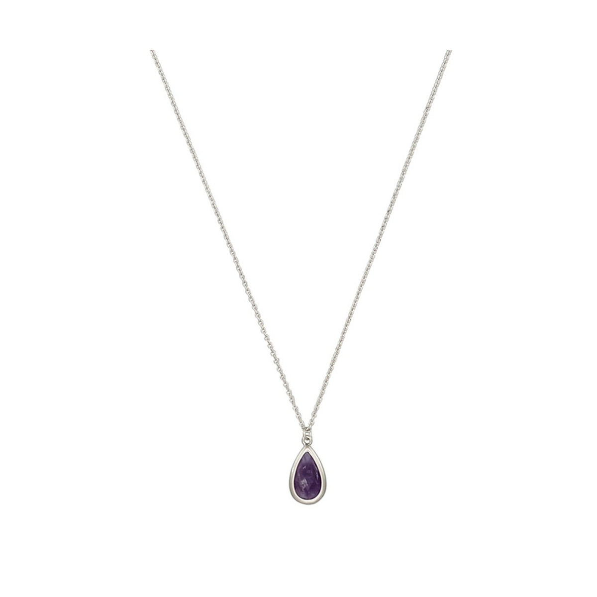 Collier laiton argenté monté d'une Améthyste violette " Lora "