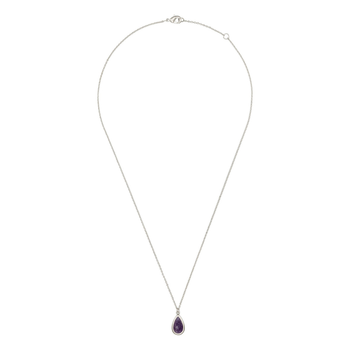 Collier laiton argenté monté d'une Améthyste violette " Lora "