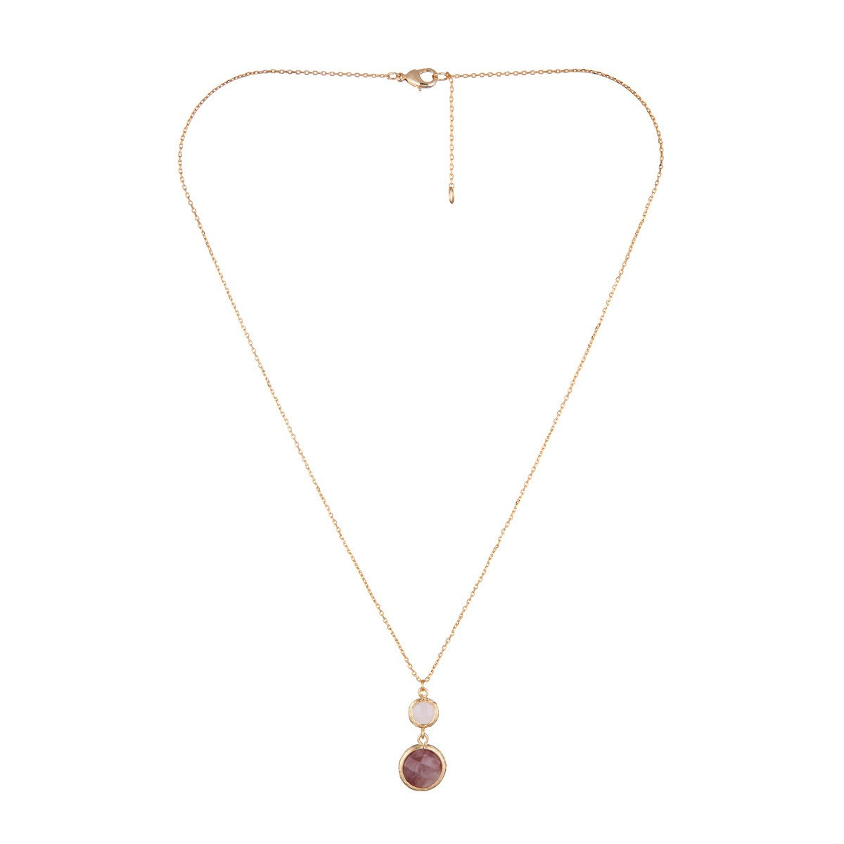 3CS563Rjgv Collier "Paradisae" Quartz rouge et Quartz rose Laiton doré