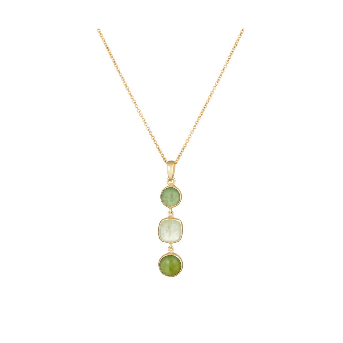 Collier "Hélios" Calcédoine Verte et Préhnite Laiton doré