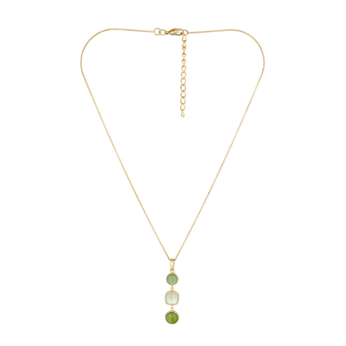 Collier "Hélios" Calcédoine Verte et Préhnite Laiton doré