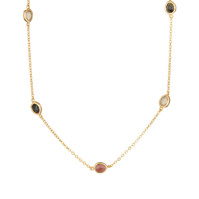 Collier laiton doré monté d'un quartz Rouge   Sybille  