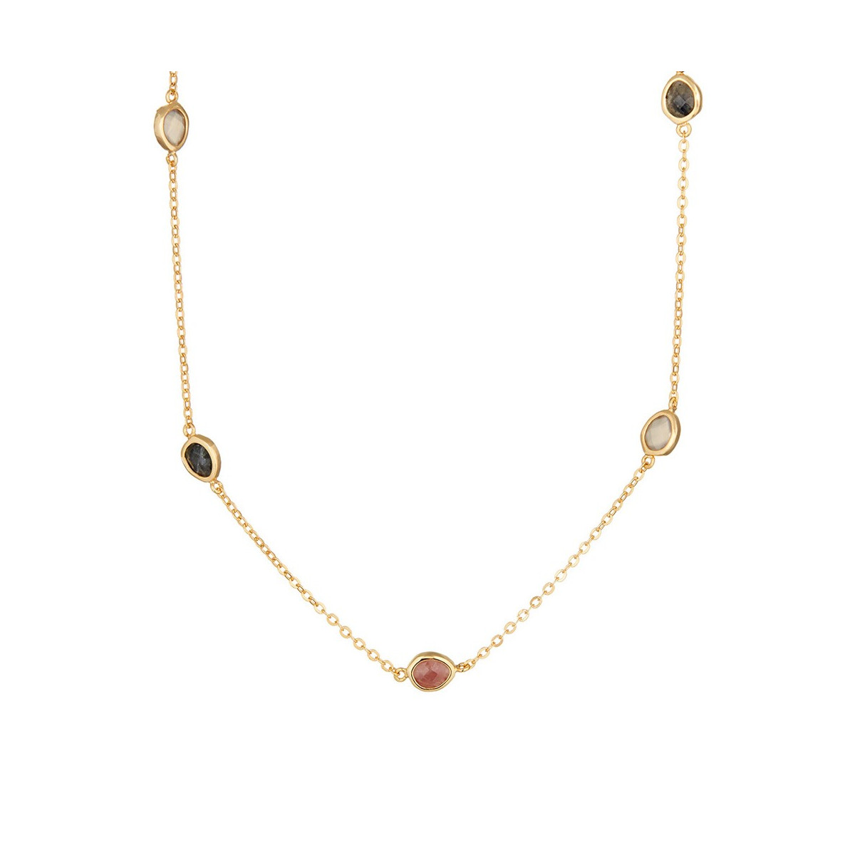 Collier laiton doré monté d'un quartz Rouge " Sybille "