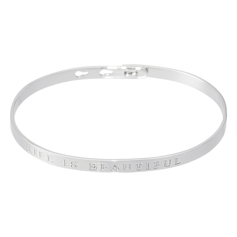 Bracelet Jonc à message "LIFE IS BEAUTIFUL" argenté Bracelet Jonc à message "LIFE IS BEAUTIFUL" argenté