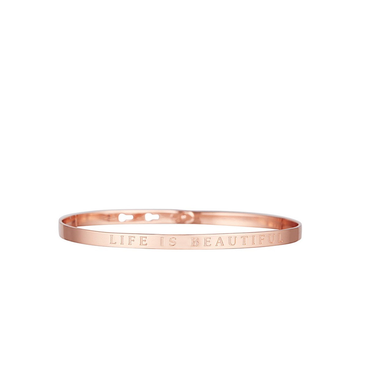 "LIFE IS BEAUTIFUL" bracelet jonc rosé à message