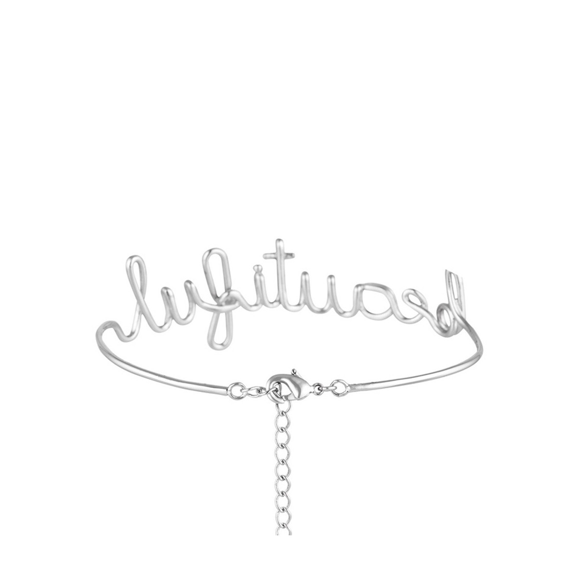 "BEAUTIFUL" Bracelet jonc en fil lettering argenté à message