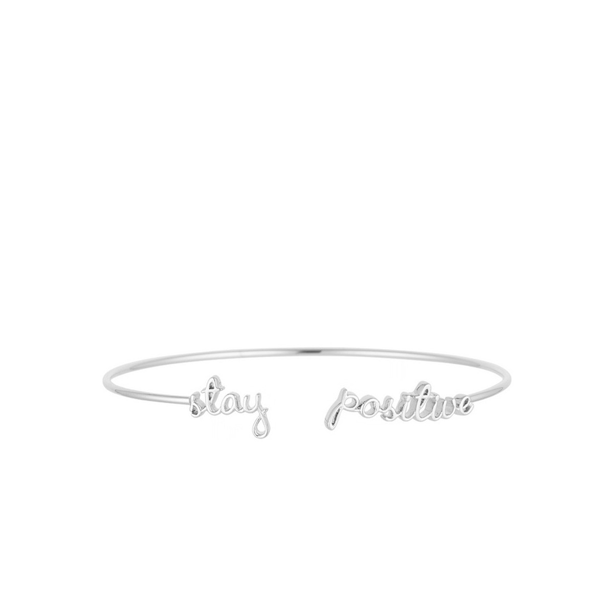 "STAY POSITIVE" Bracelet jonc en fil lettering argenté à message