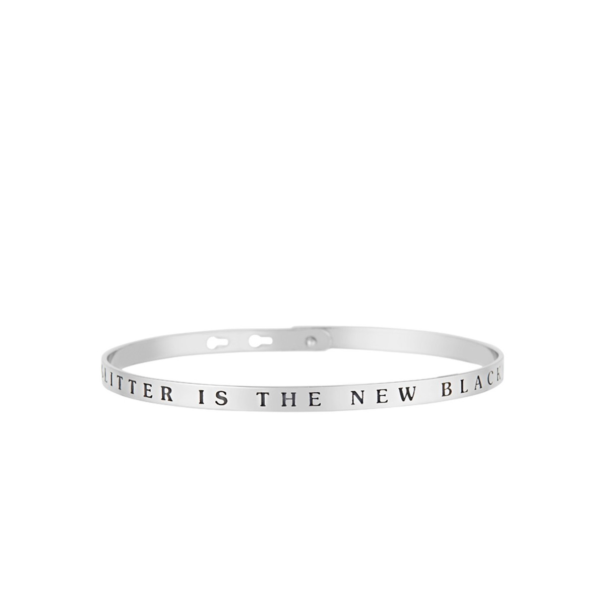 "GLITTER IS THE NEW BLACK" bracelet jonc argenté à message