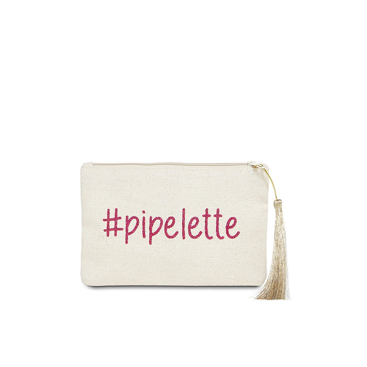 Petite pochette à message "PIPELETTE" Beige et Rose