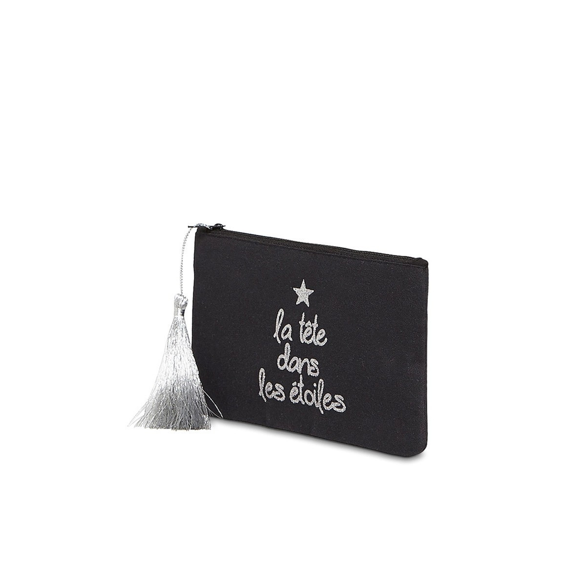 Petite pochette à message "LA TÊTE DANS LES ÉTOILES" Noire et Argenté