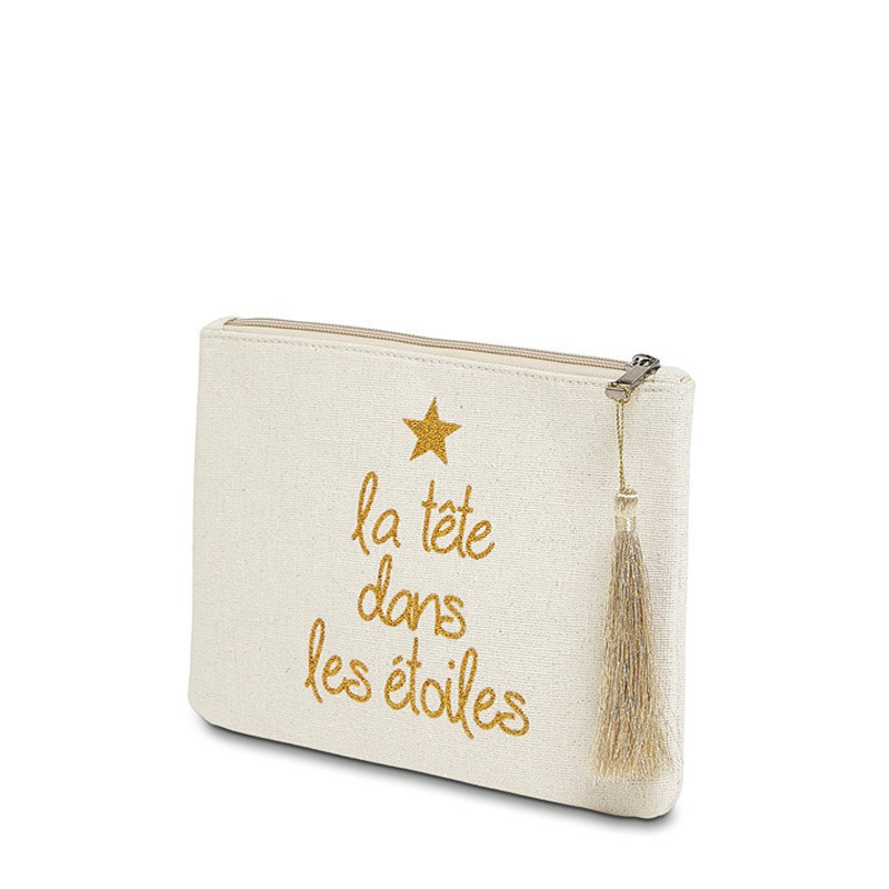 Pochette à message "LA TÊTE DANS LES ÉTOILES" Beige et Doré - 21,5 x 15,5 x 1 cm Pochette à message "LA TÊTE DANS LES ÉTOILES" Beige et Doré - 21,5 x 15,5 x 1 cm
