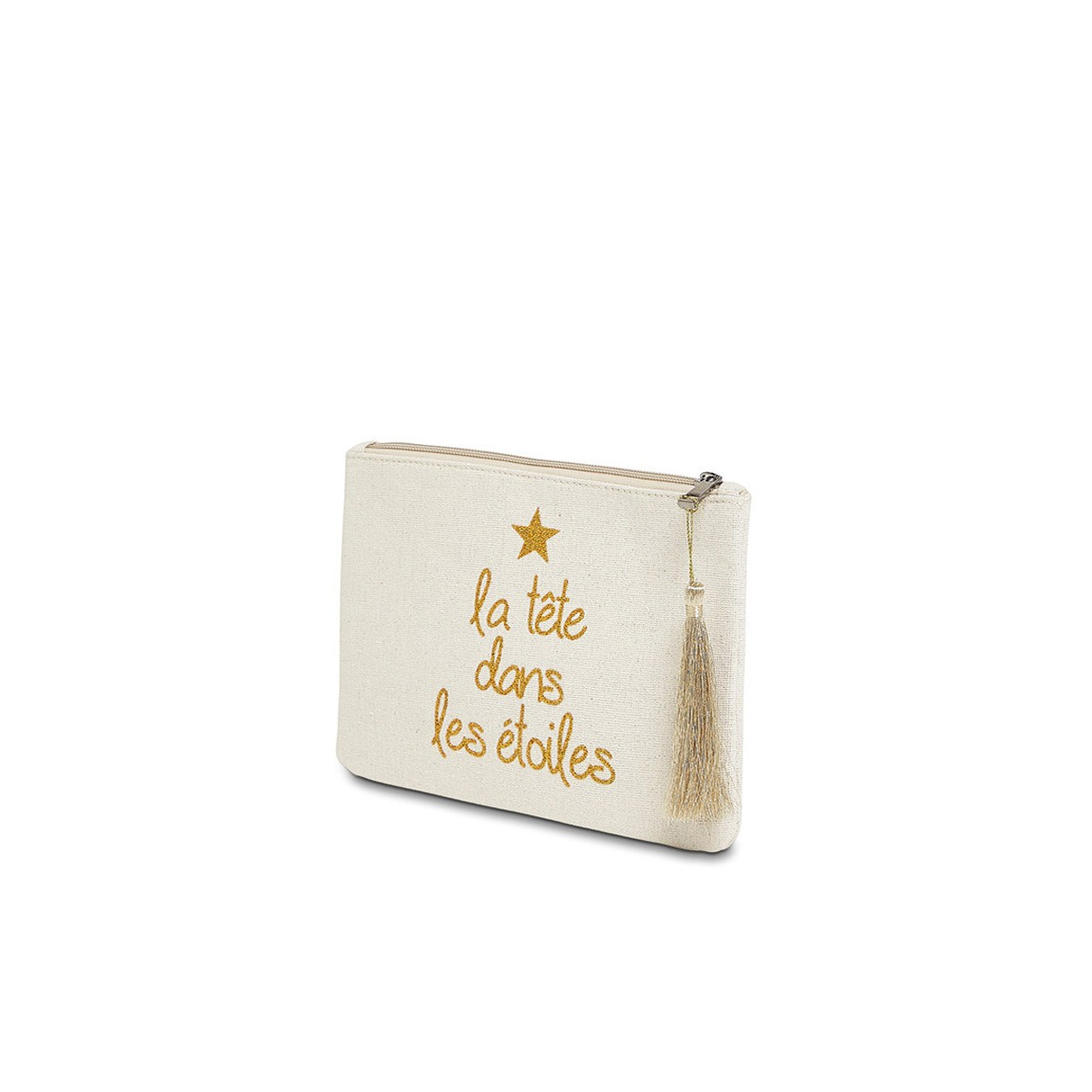 Pochette à message "LA TÊTE DANS LES ÉTOILES" Beige et Doré - 21,5 x 15,5 x 1 cm Grande pochette à message "LA TÊTE DANS LES ÉTOILES" Beige et Doré