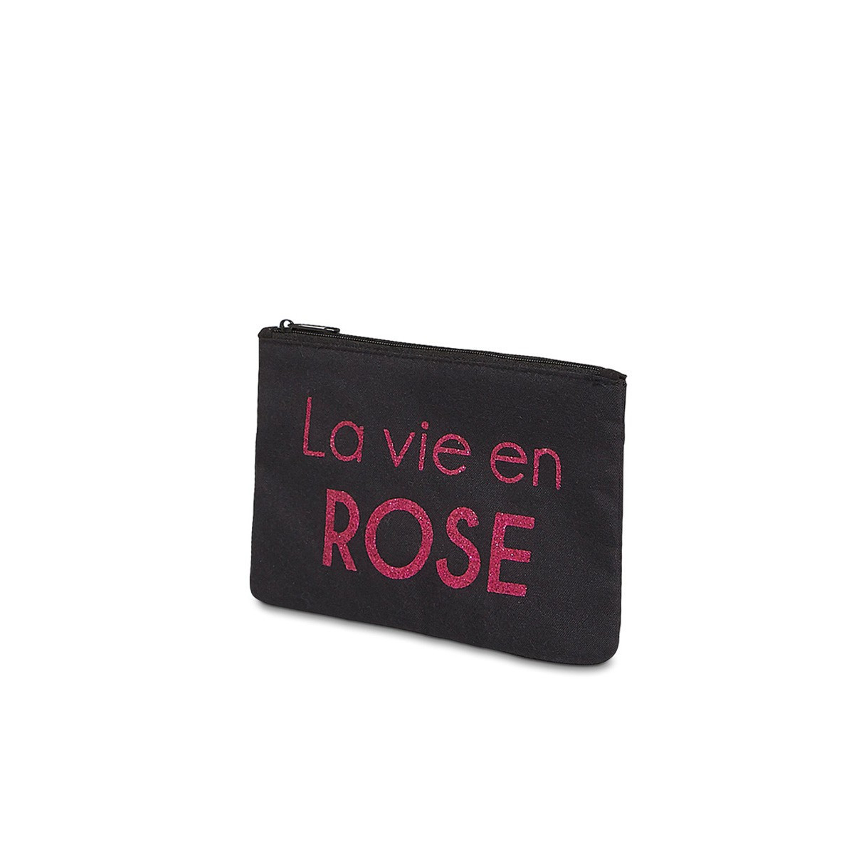Petite pochette à message "LA VIE EN ROSE" Noire et Rose