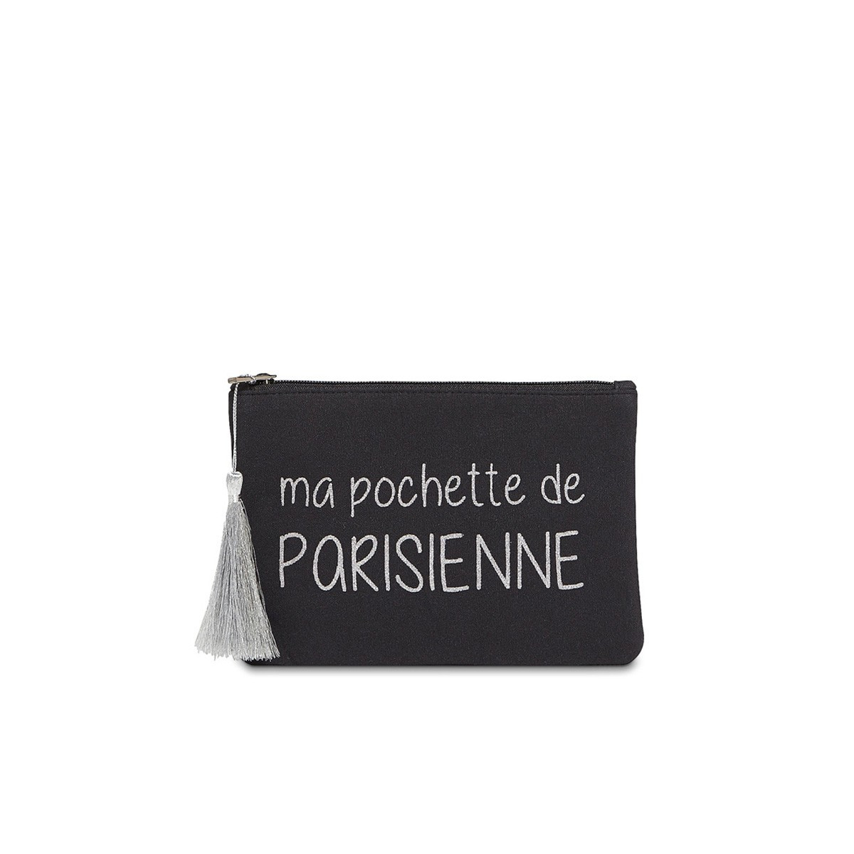 Pochette à message "PARISIENNE" Noire et Argenté - 21,5 x 15,5 x 1 cm Grande pochette à message "PARISIENNE" Noire et Argenté