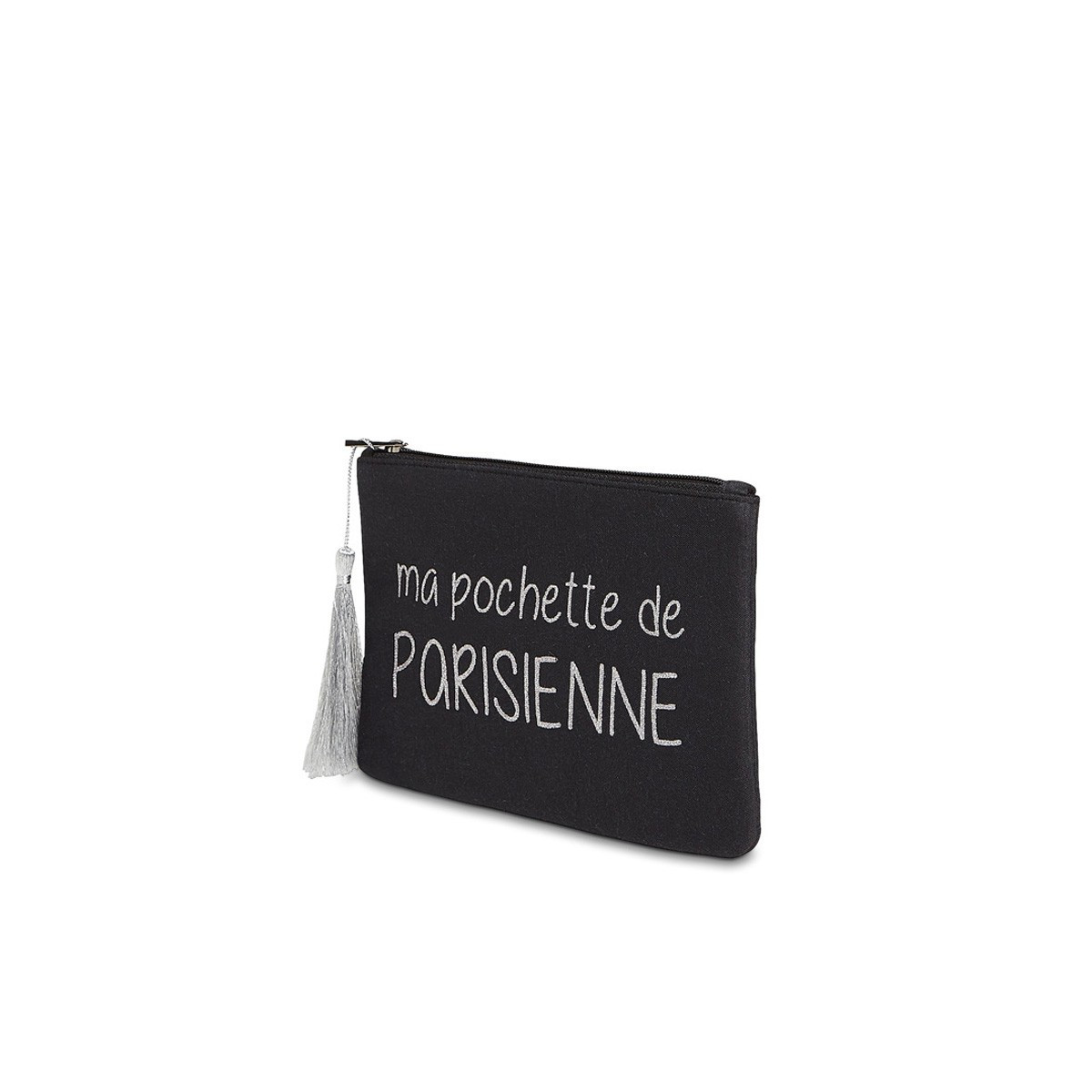 Grande pochette à message "PARISIENNE" Noire et Argenté