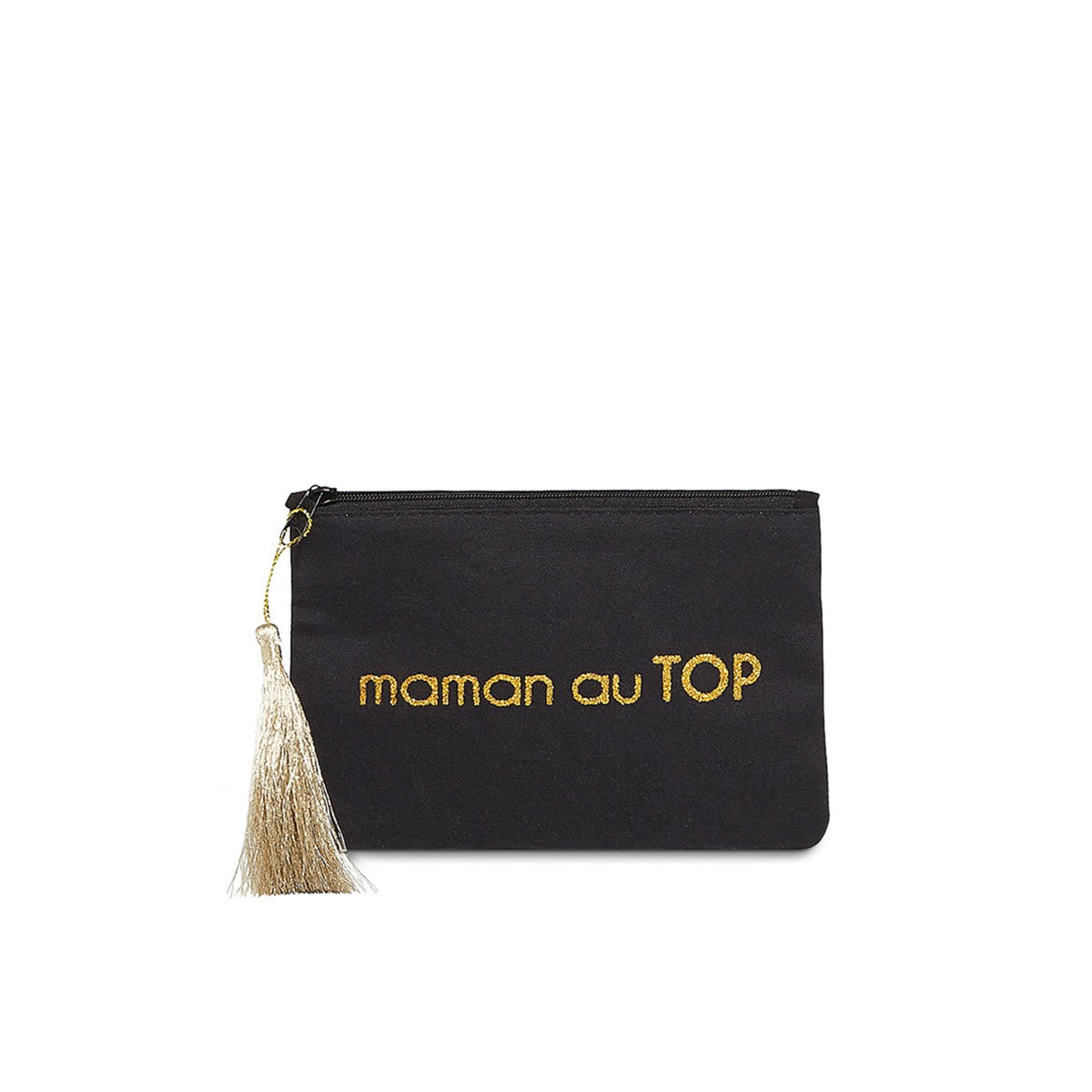Pochette à message "MAMAN AU TOP" Noire et Doré - 17,5 x 11,5 x 1 cm Petite pochette à message "MAMAN AU TOP" Noir et Doré