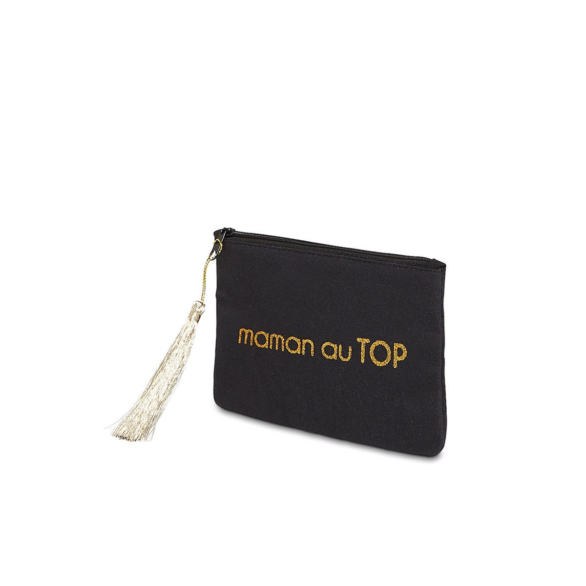 Petite pochette à message "MAMAN AU TOP" Noire et Doré