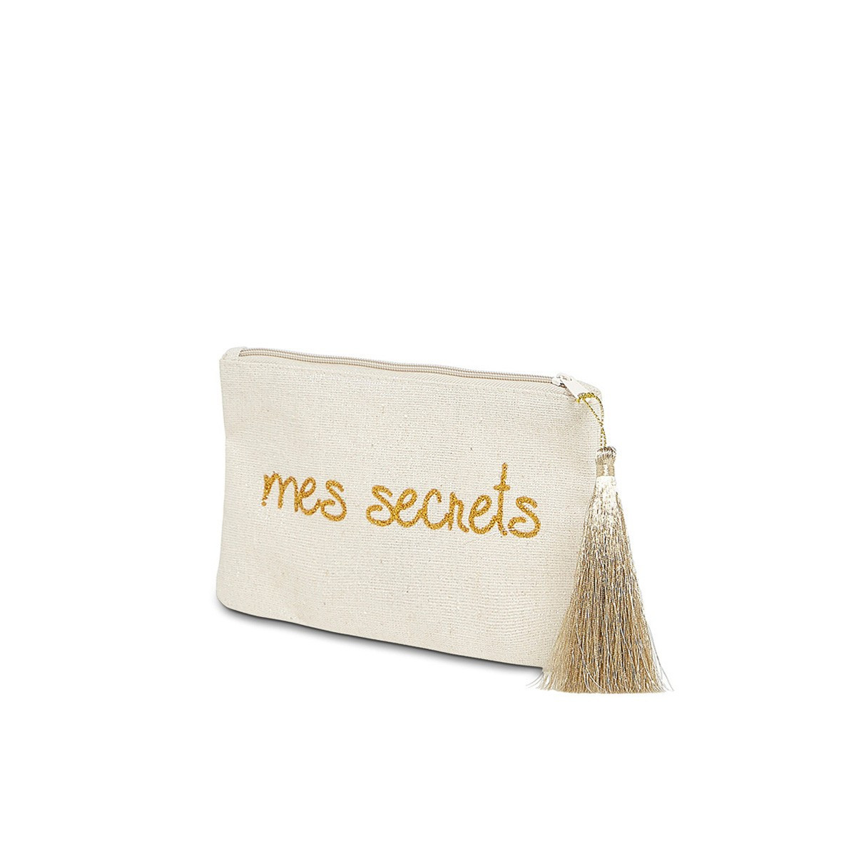 Petite pochette à message "MES SECRETS" Beige et Doré
