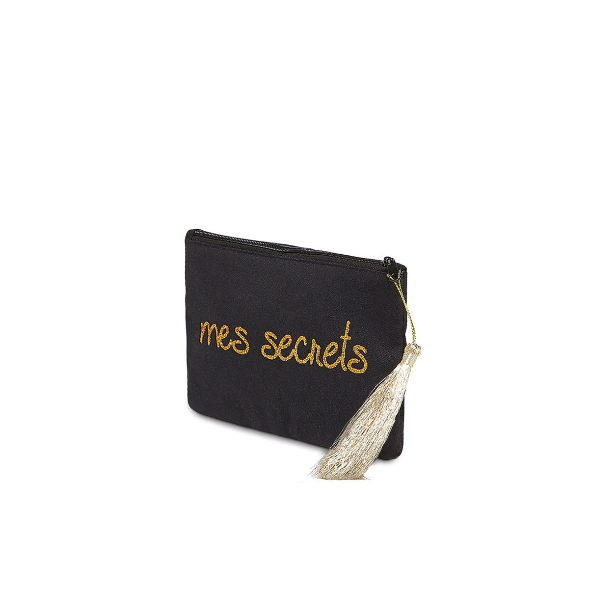 Petite pochette à message "MES SECRETS" Noir et Doré