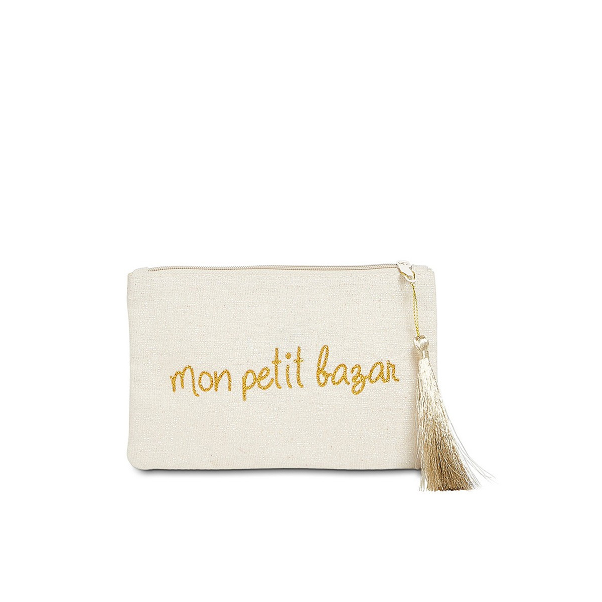 Pochette à message "MON PETIT BAZAR" Beige et Doré - 17,5 x 11,5 x 1 cm Petite pochette à message "MON PETIT BAZAR" Beige et Doré
