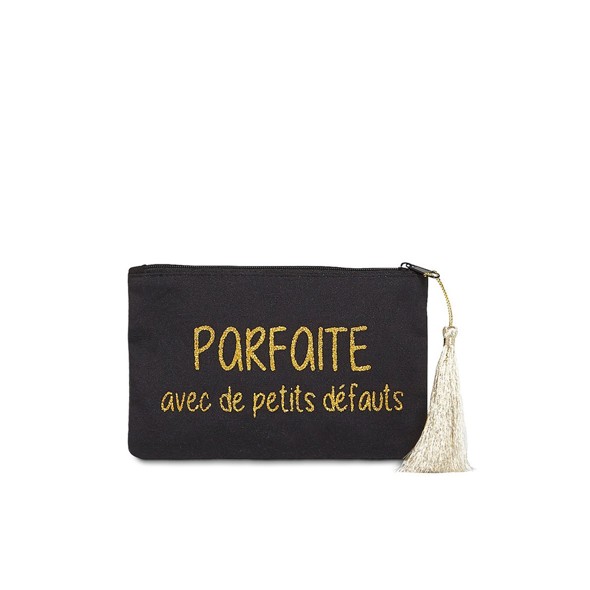 Pochette à message "PARFAITE AVEC DE PETITS DÉFAUTS" Noire et Doré - 17,5 x 11,5 x 1 cm Petite pochette à message "PARFAITE AVEC DE PETITS DÉFAUTS" Noir et Doré