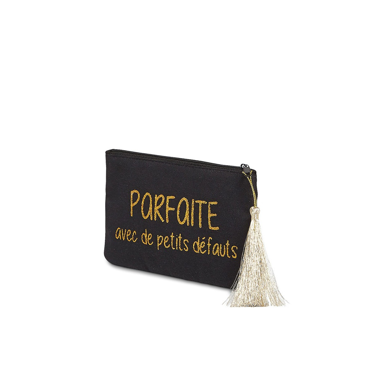 Petite pochette à message "PARFAITE AVEC DE PETITS DÉFAUTS" Noir et Doré