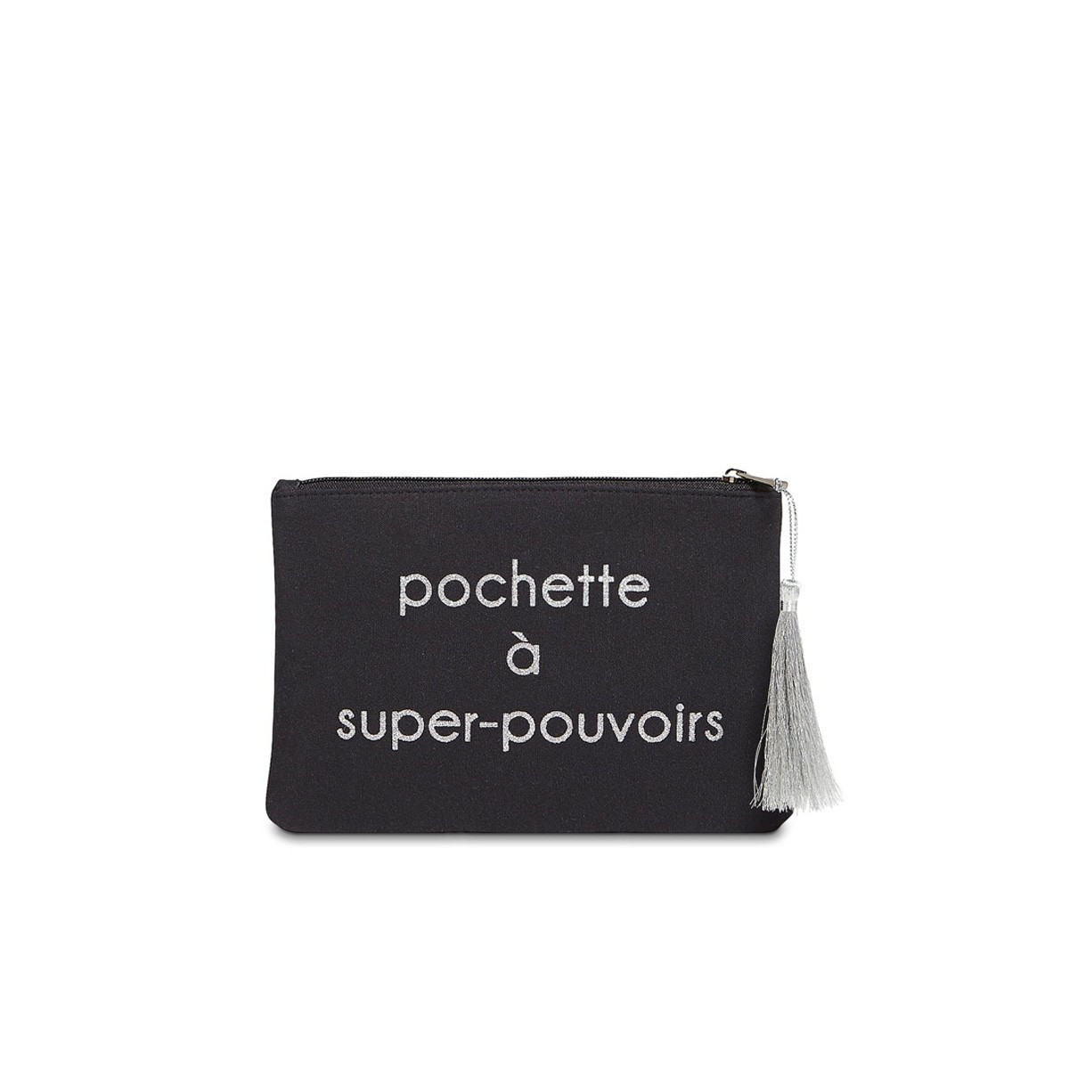 Pochette à message "POCHETTE À SUPER-POUVOIRS" Noire et Argenté - 21,5 x 15,5 x 1 cm Grande pochette à message "POCHETTE À SUPER-POUVOIRS" Noire et Argenté