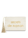 Pochette à message "SECRETS DE MAMAN" Beige et Doré - 17,5 x 11,5 x 1 cm