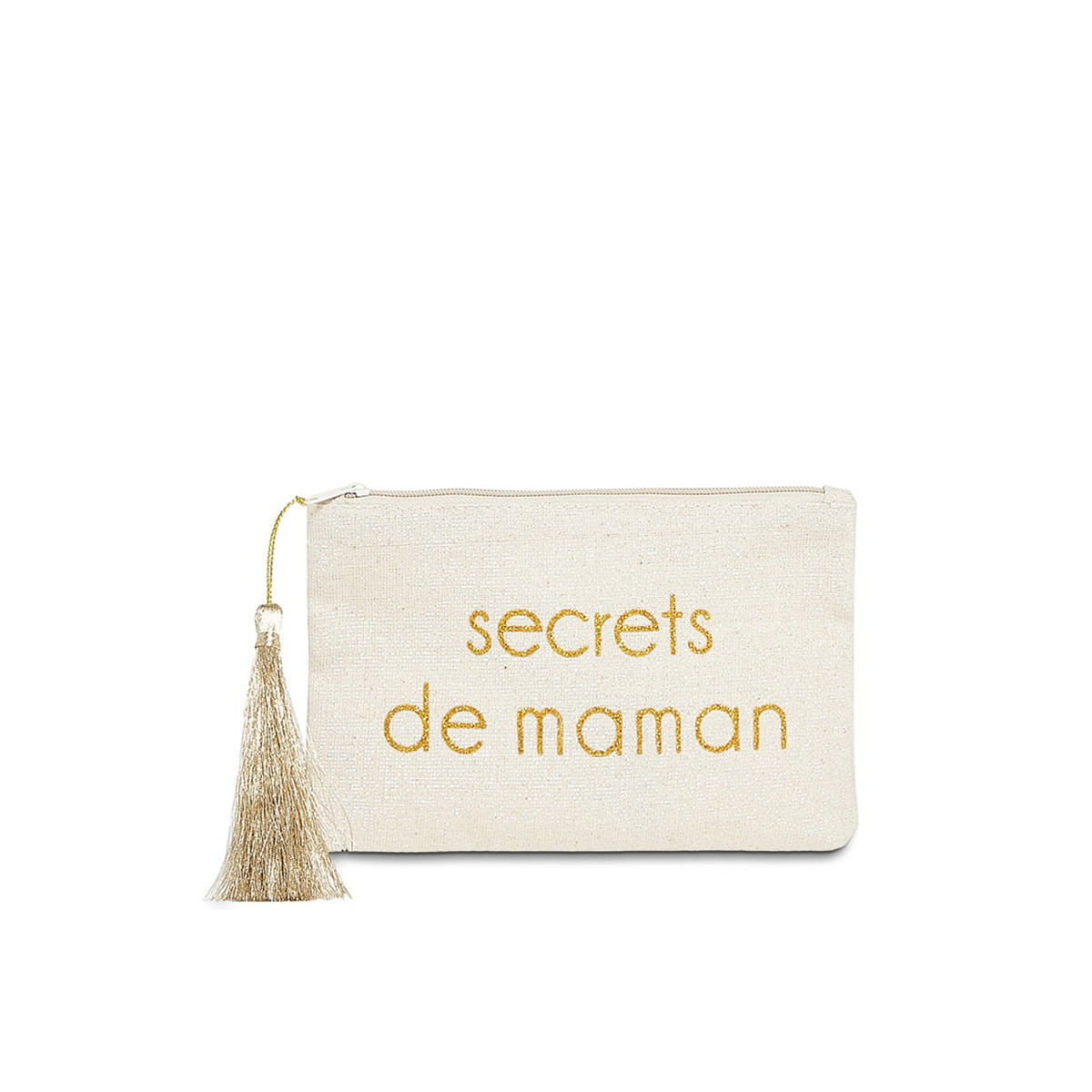 Petite pochette à message "SECRETS DE MAMAN" Beige et Doré