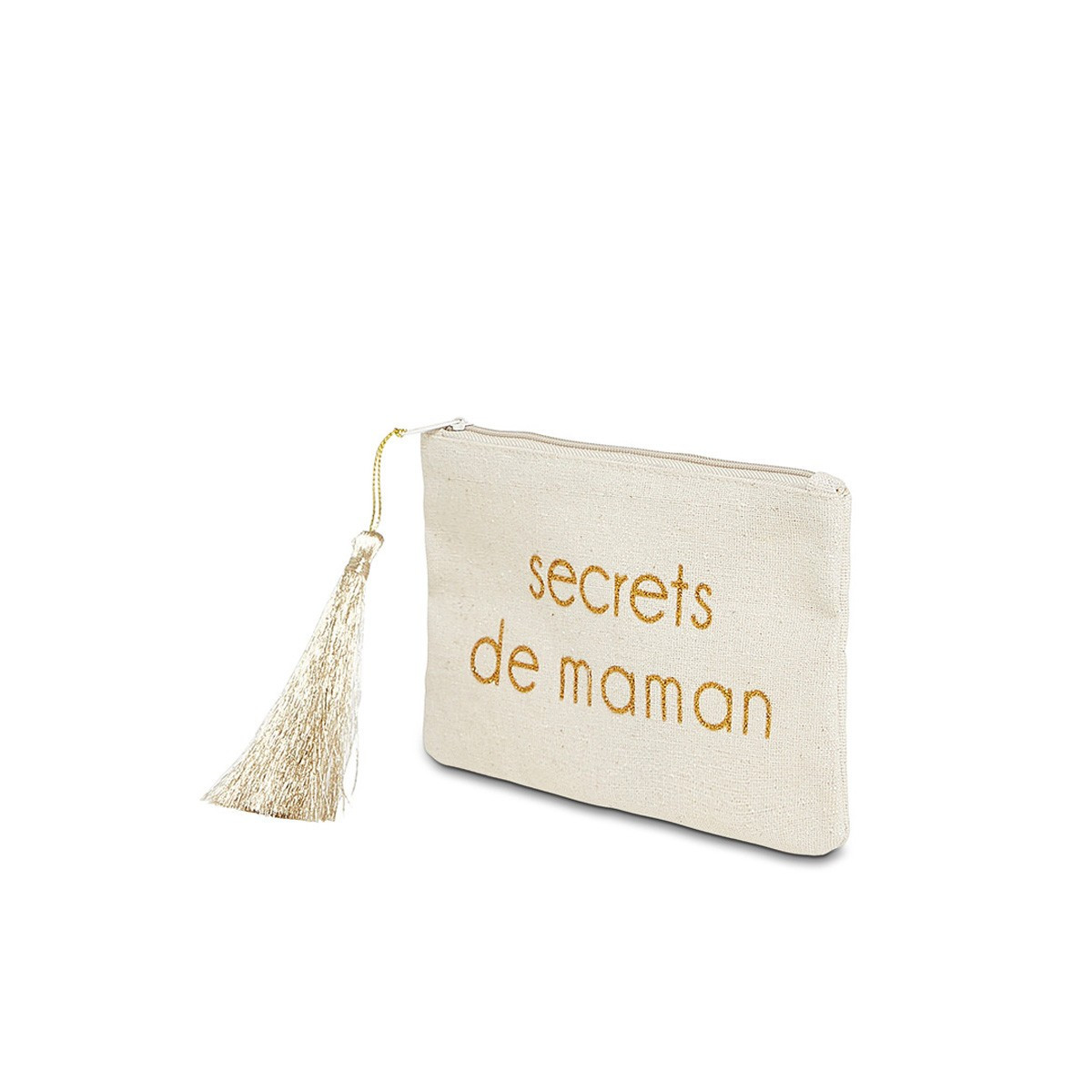 Petite pochette à message "SECRETS DE MAMAN" Beige et Doré