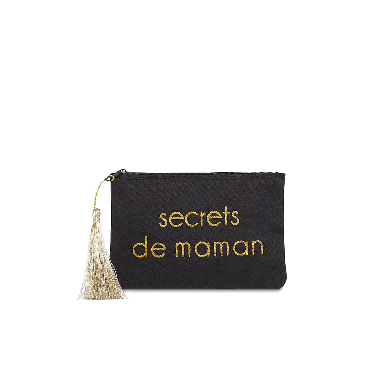 Petite pochette à message "SECRETS DE MAMAN" Noir et Doré