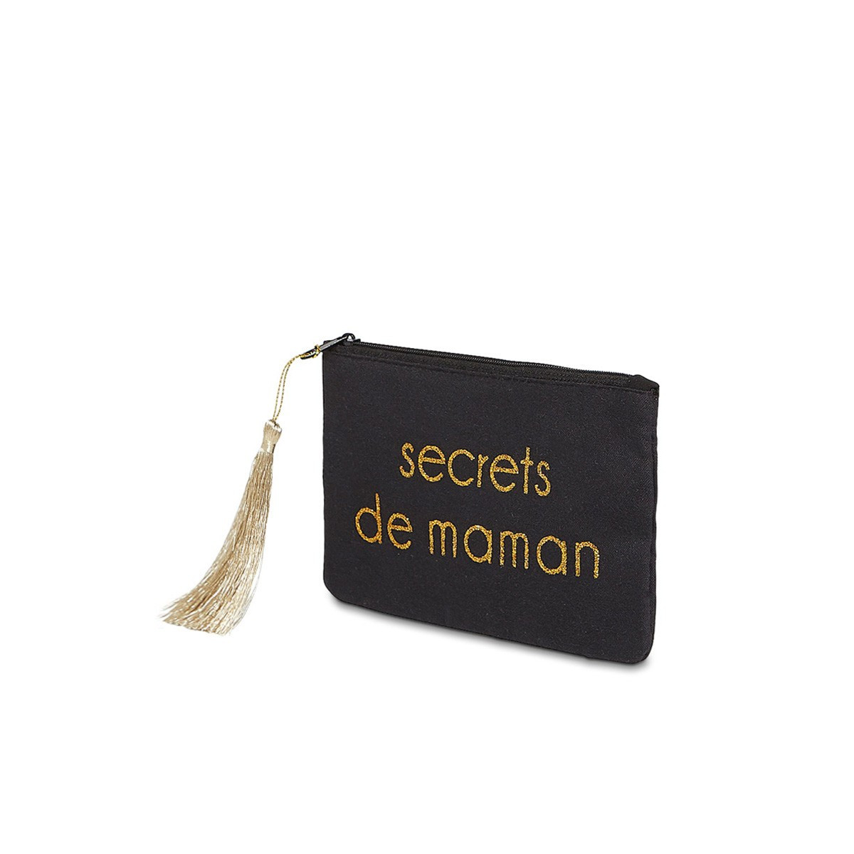 Petite pochette à message "SECRETS DE MAMAN" Noir et Doré
