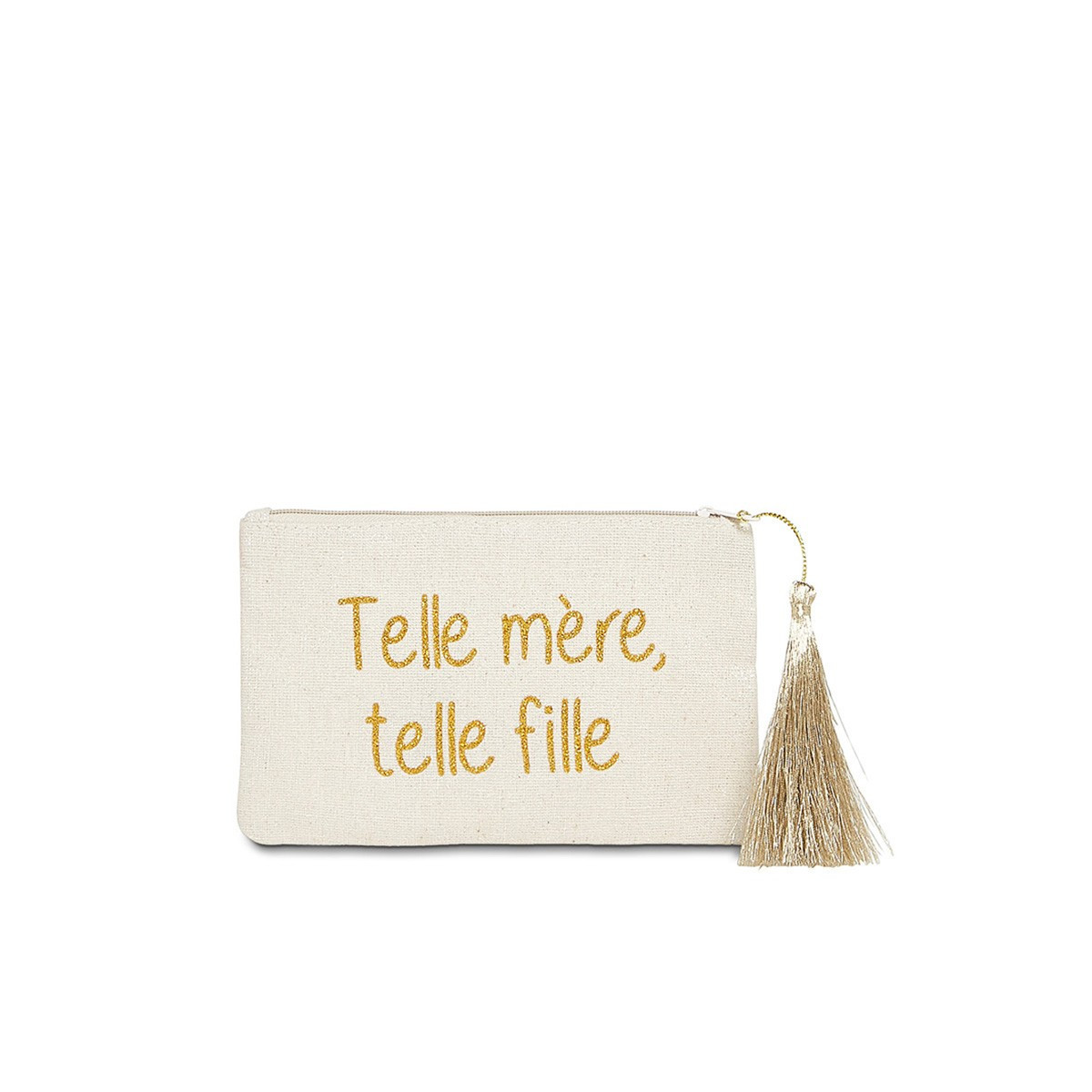 Pochette à message "TELLE MÈRE, TELLE FILLE" Beige et Doré - 17,5 x 11,5 x 1 cm Petite pochette à message "TELLE MÈRE, TELLE FILLE" Beige et Doré