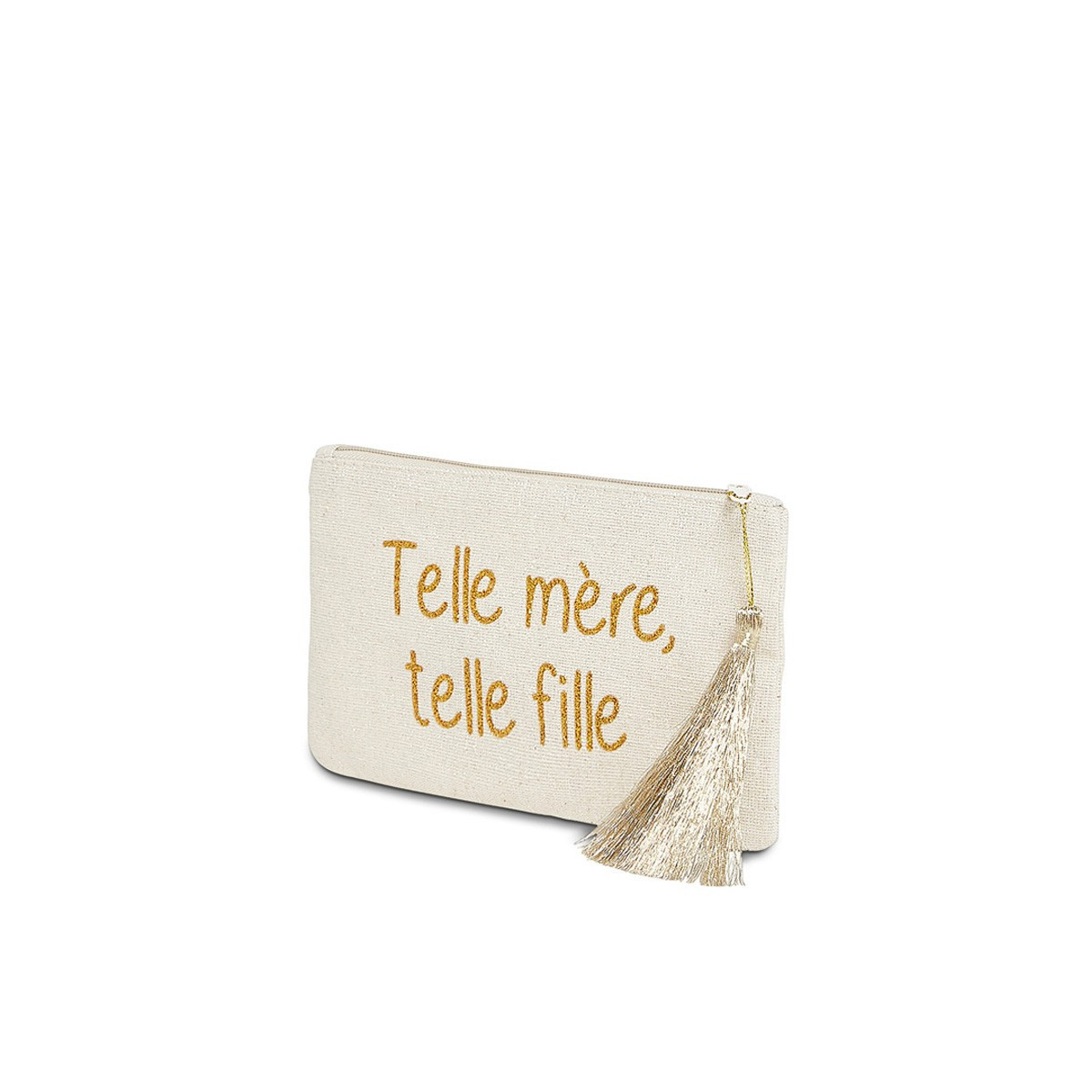 Petite pochette à message "TELLE MÈRE, TELLE FILLE" Beige et Doré