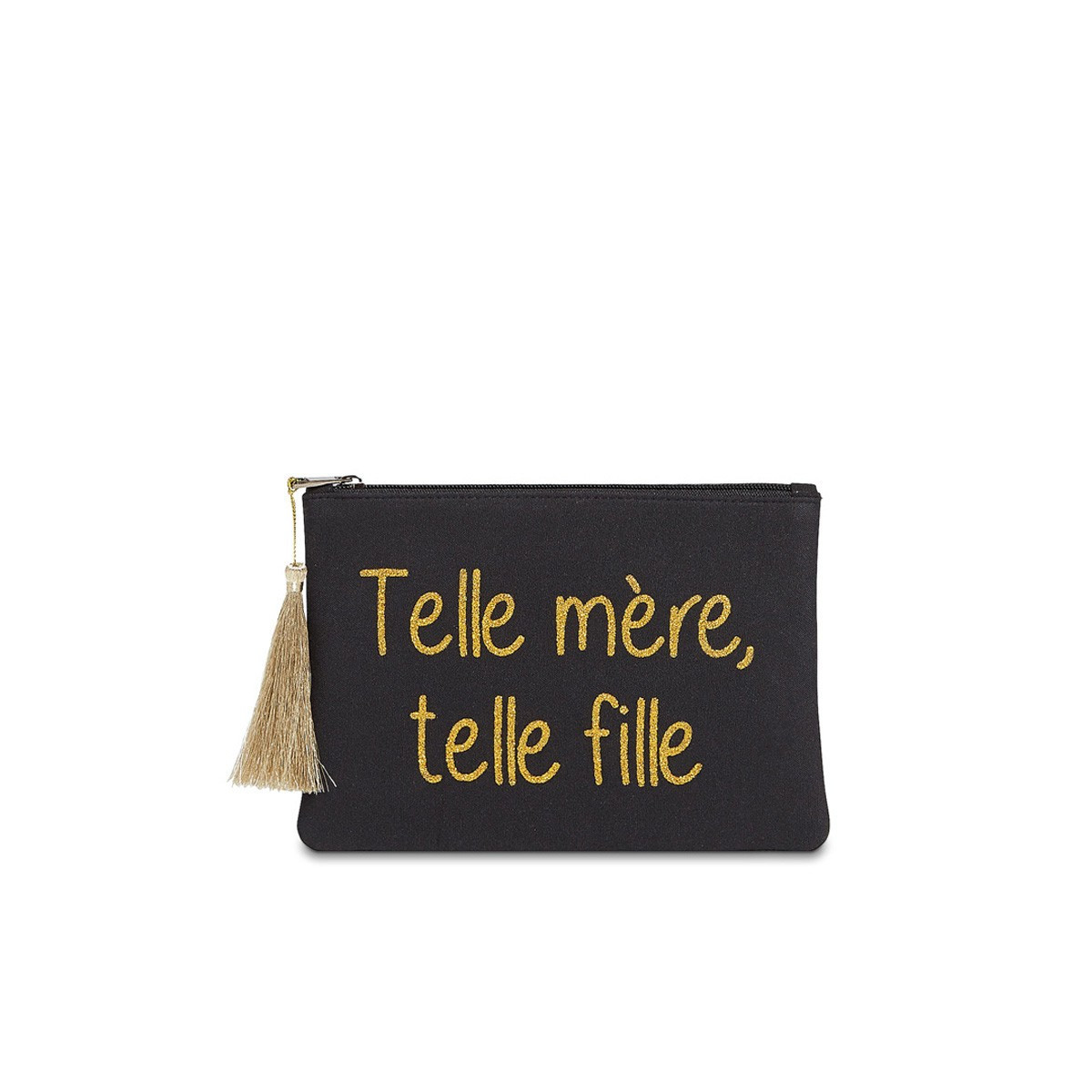 Grande pochette à message "TELLE MÈRE, TELLE FILLE" Noir et Doré