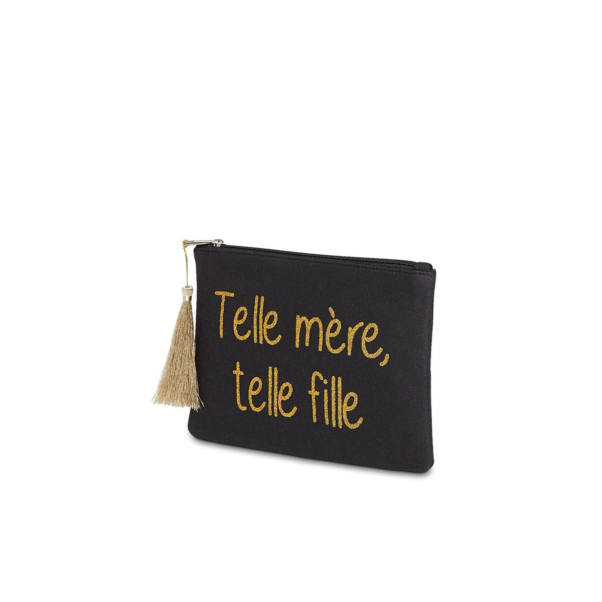 Grande pochette à message "TELLE MÈRE, TELLE FILLE" Noire et Doré
