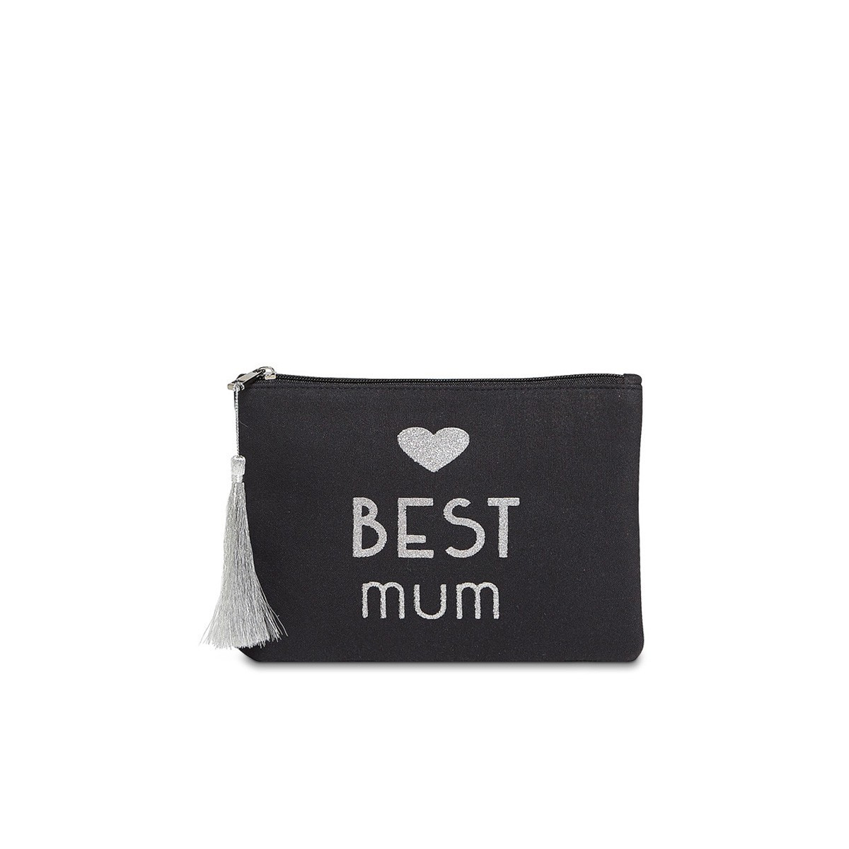 Pochette à message "BEST MUM" Noire et Argenté - 21,5 x 15,5 x 1 cm Grande pochette à message "BEST MUM" Noire et Argenté
