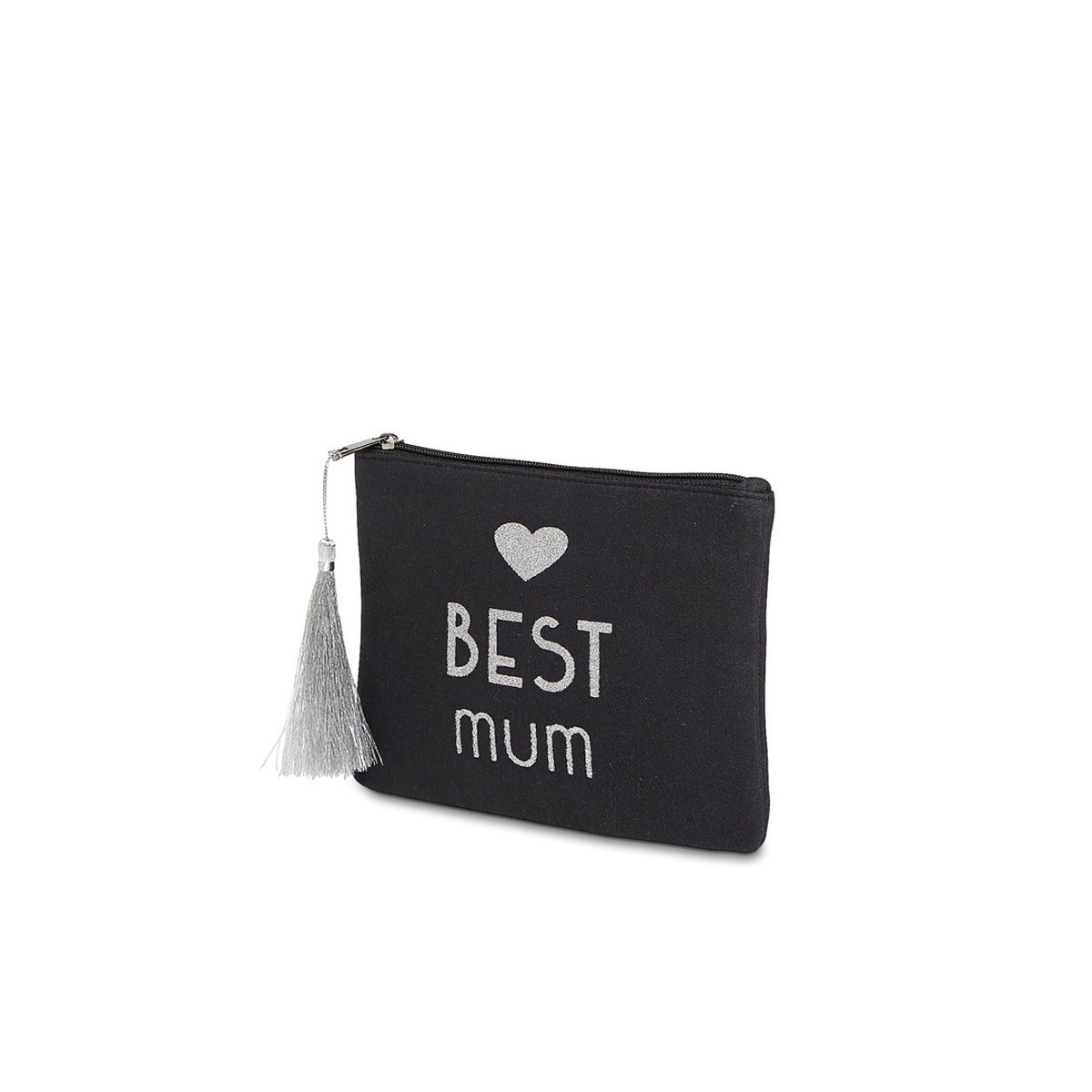 Grande pochette à message "BEST MUM" Noire et Argenté
