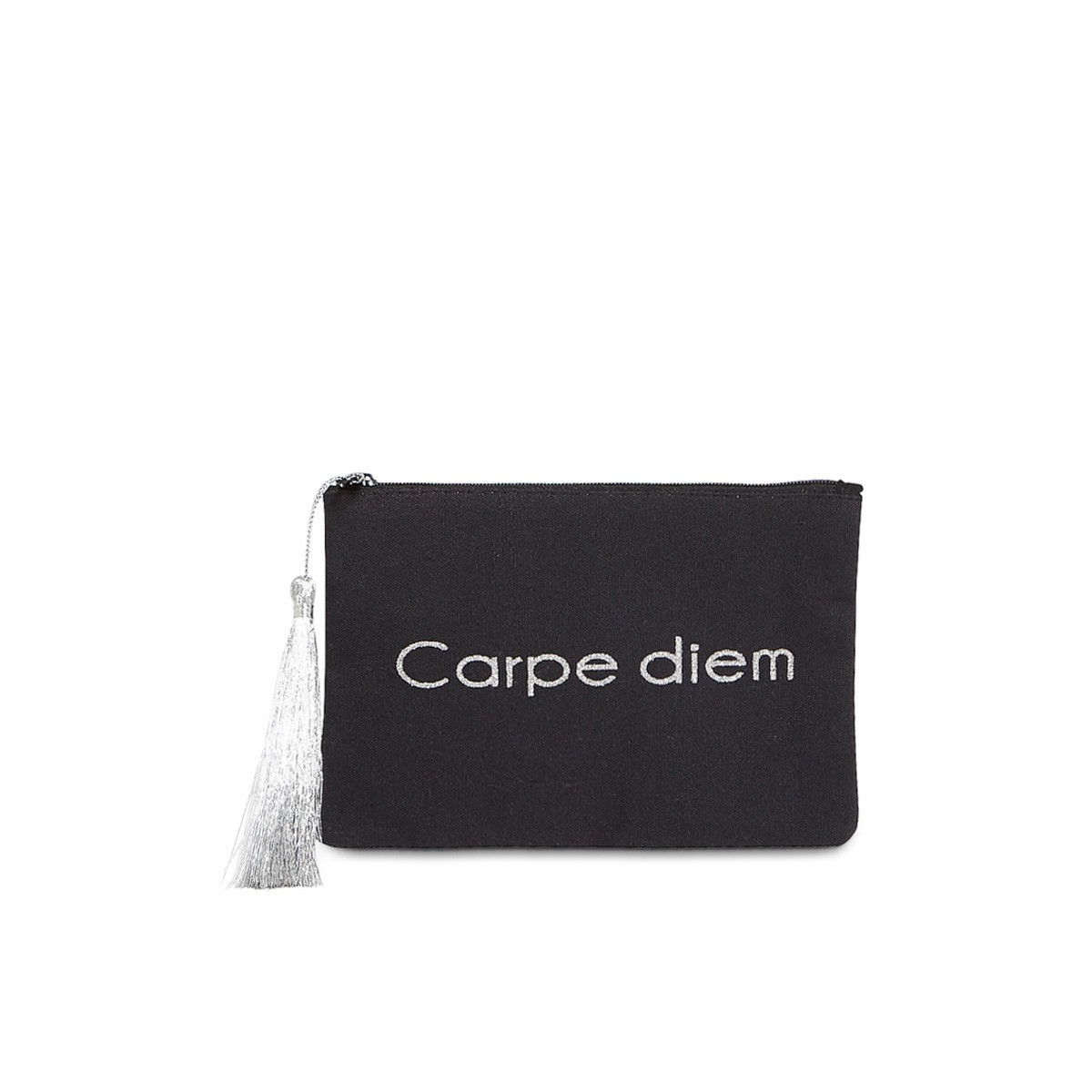 Pochette à message "CARPE DIEM" Noire et Argenté - 17,5 x 11,5 x 1 cm Petite pochette à message "CARPE DIEM" Noire et Argenté
