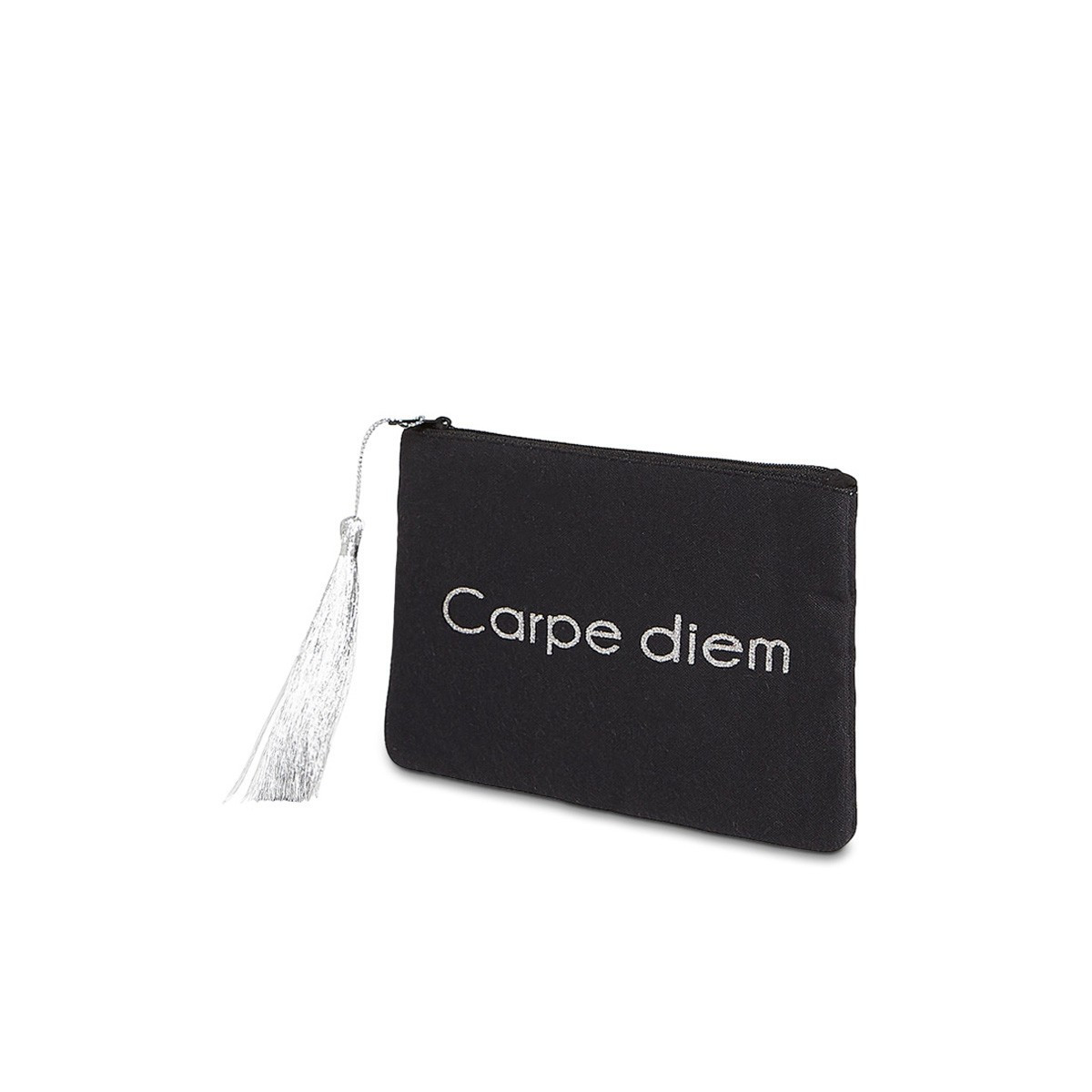 Petite pochette à message "CARPE DIEM" Noire et Argenté