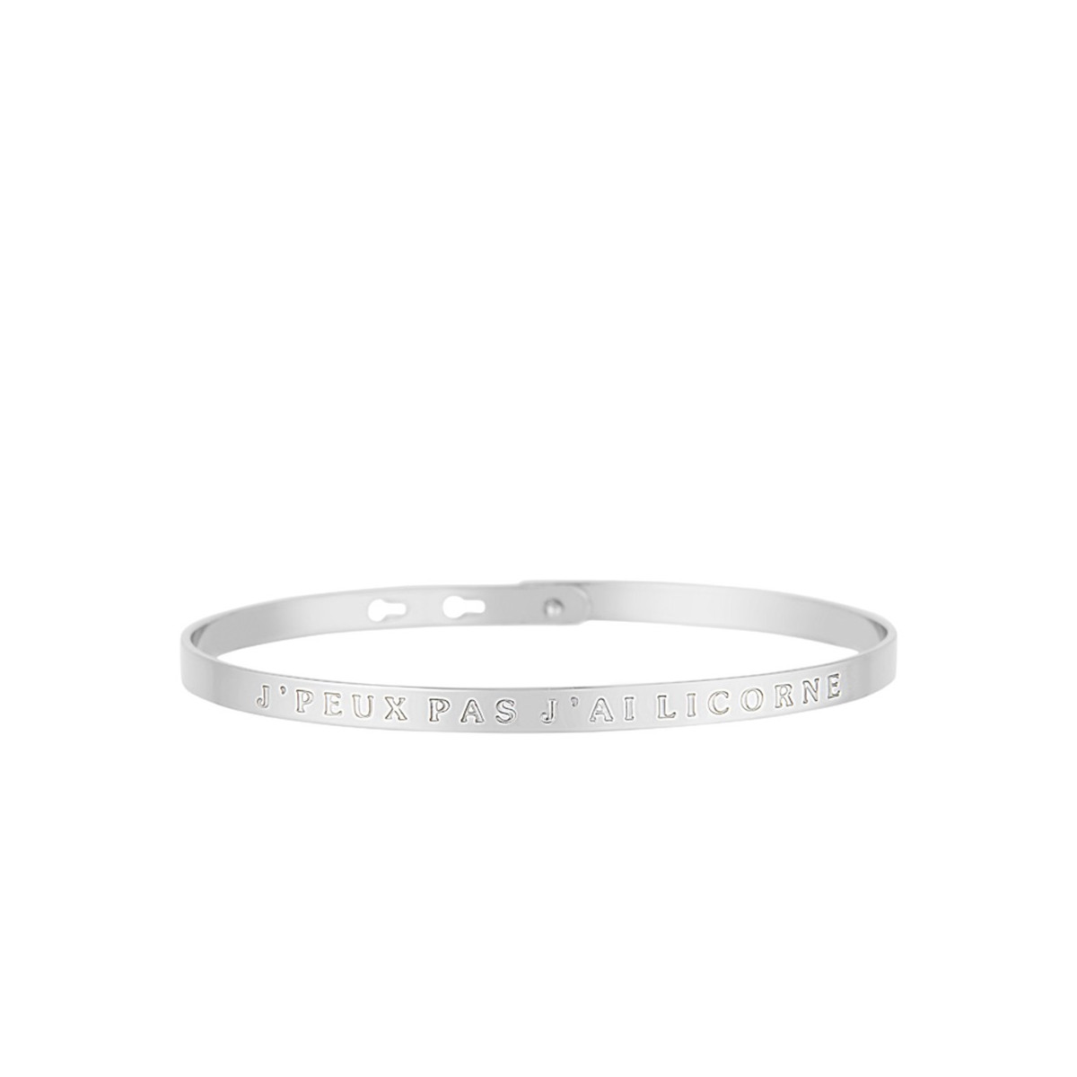 Bracelet Jonc à message en laiton argenté J'PEUX PAS J'AI LICORNE Bracelet à message "J'peux pas j'ai licorne" Laiton argenté