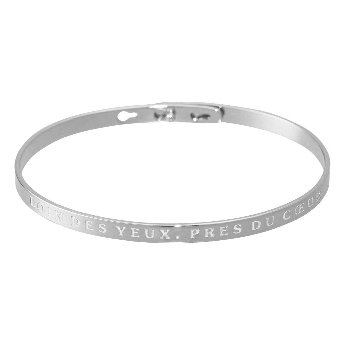 Bracelet Jonc à message en laiton argenté "loin des yeux, près du cœur" "LOIN DES YEUX, PRES DU COEUR" Jonc argenté bracelet à message